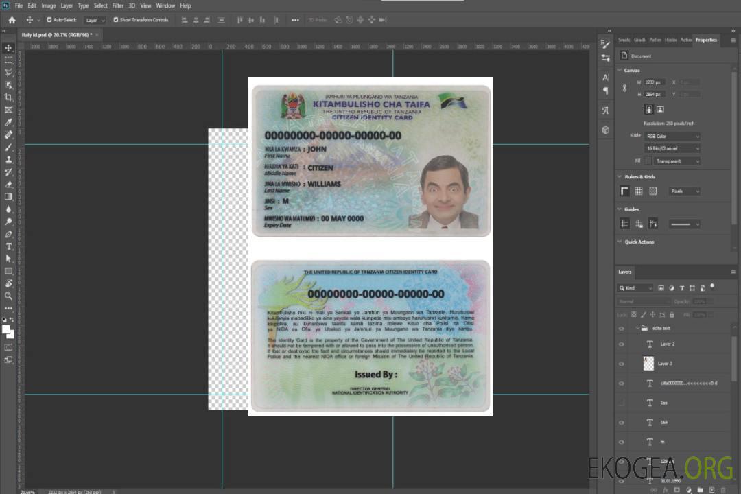 Carte d'identité Tanzanie version 2 template Carte d'identité Tanzanie version 2 template